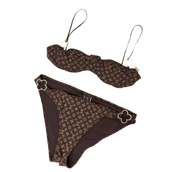 LOUIS VUITTON Vintage Monogram Bikini Swimwear #38 Brown Gold Polyamide [106326] - Picture 1 of 11